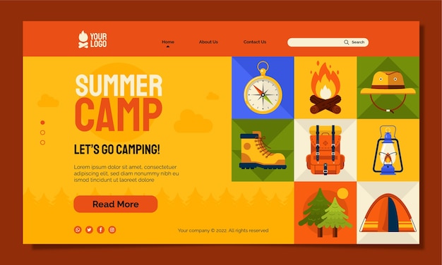 Vector gratuito página de inicio del campamento de verano de diseño plano