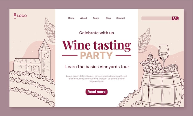 Página de inicio de cata de vinos dibujada a mano
