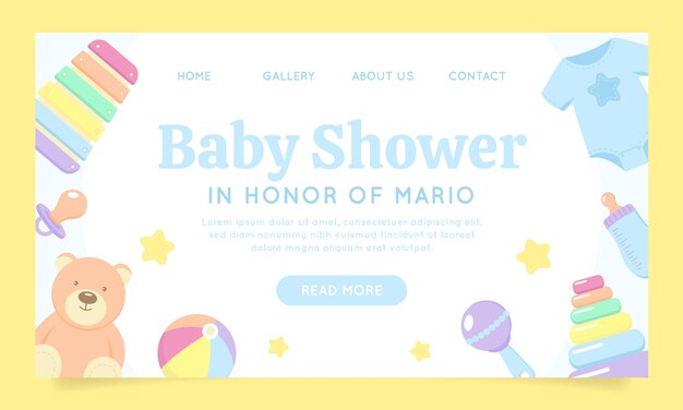 Página de inicio de celebración de baby shower dibujada a mano