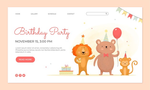 Página de inicio de celebración de cumpleaños de acuarela