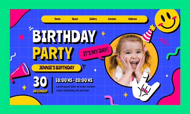 Página de inicio de celebración de cumpleaños dibujada a mano