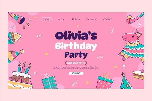 Página de inicio de celebración de cumpleaños dibujada a mano