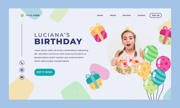 Página de inicio de celebración de cumpleaños dibujada a mano