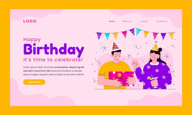 Vector gratuito página de inicio de celebración de cumpleaños dibujada a mano