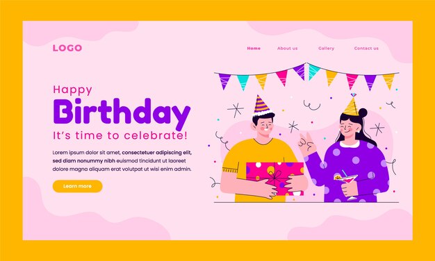 Página de inicio de celebración de cumpleaños dibujada a mano