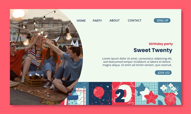 Página de inicio de celebración de cumpleaños de diseño plano
