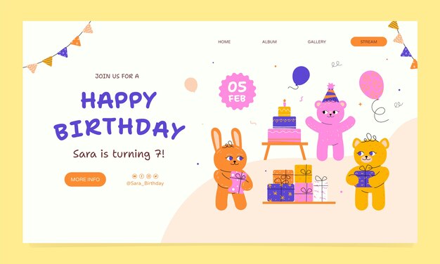 Página de inicio de celebración de cumpleaños de diseño plano