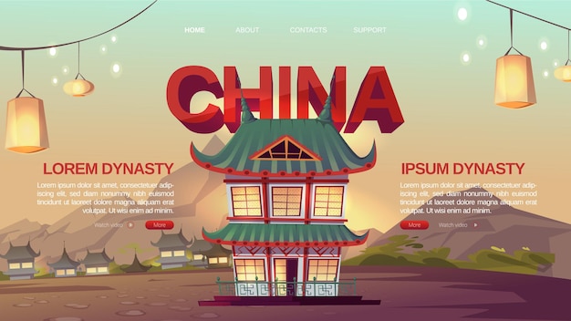 Vector gratuito página de inicio de china con casas asiáticas tradicionales