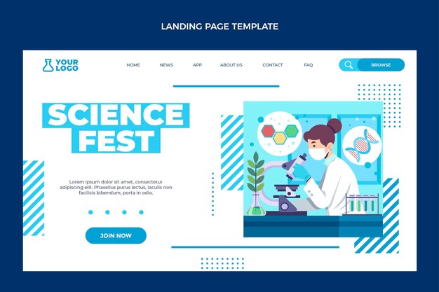 Página de inicio de ciencia de diseño plano