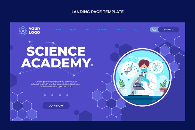 Página de inicio de ciencia de diseño plano
