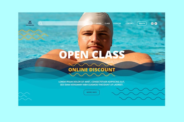 Vector gratuito página de inicio de clases de natación abierta