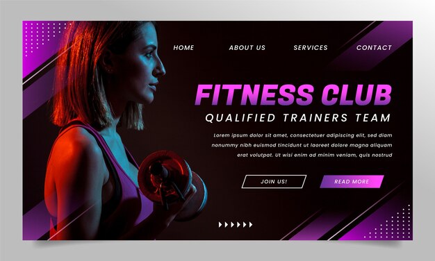 Página de inicio del club deportivo de diseño plano