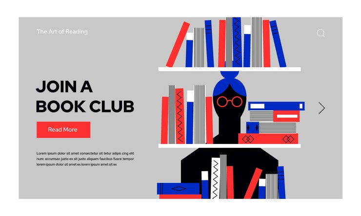 Vector gratuito página de inicio del club de lectura minimalista de diseño plano