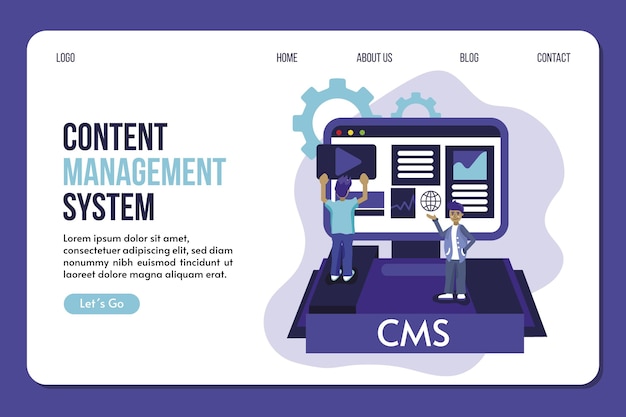Página de inicio de cms dibujada a mano plana