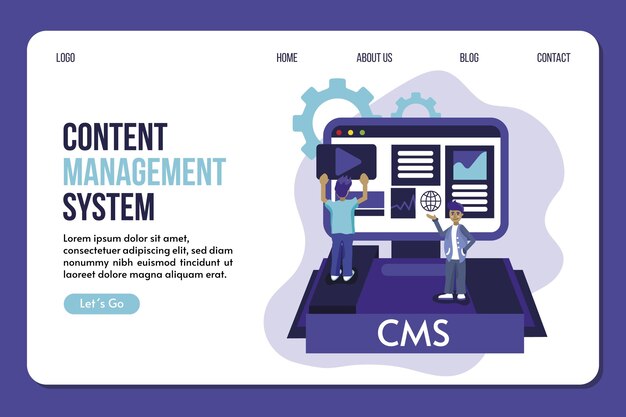 Página de inicio de cms dibujada a mano plana
