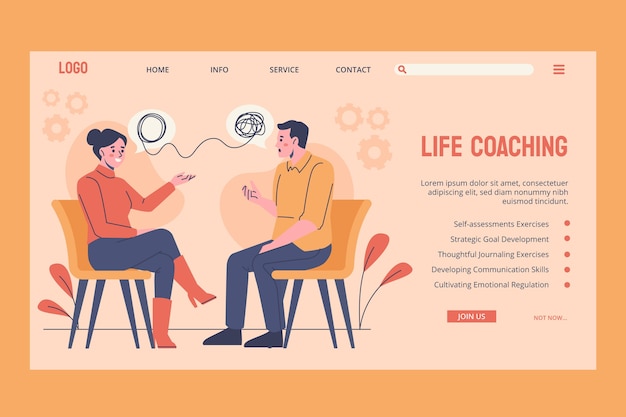 Página de inicio de coaching de vida dibujada a mano