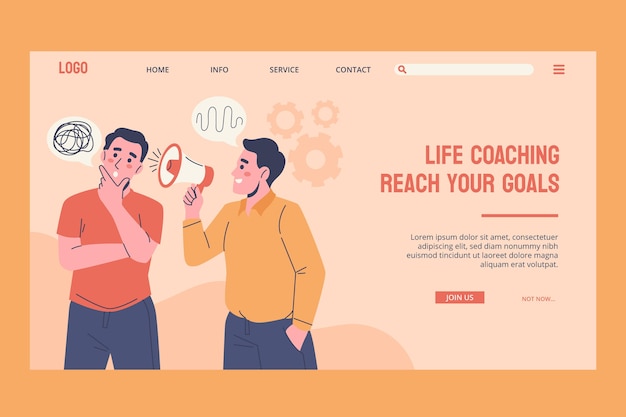 Vector gratuito página de inicio de coaching de vida dibujada a mano