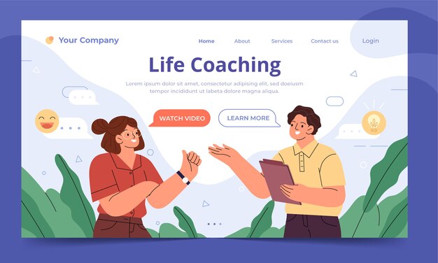 Página de inicio de coaching de vida dibujada a mano