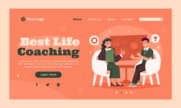 Vector gratuito página de inicio de coaching de vida dibujada a mano