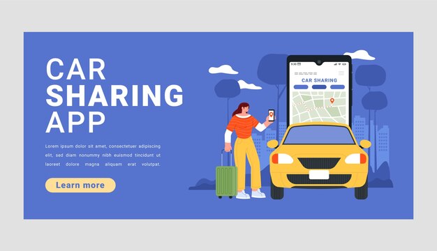 Página de inicio de coche compartido dibujada a mano