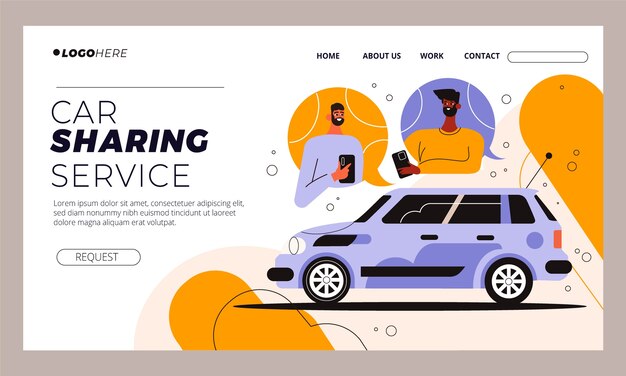 Página de inicio de coche compartido dibujada a mano