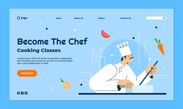 Página de inicio de cocina de chef de diseño plano