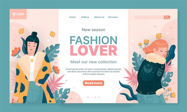 Página de inicio de colección de moda dibujada a mano