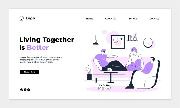 Página de inicio de coliving dibujada a mano