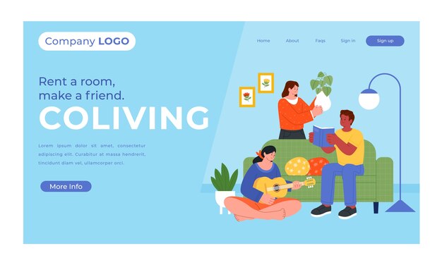 Página de inicio de coliving dibujada a mano