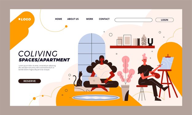Página de inicio de coliving dibujada a mano