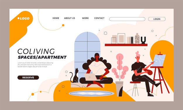 Página de inicio de coliving dibujada a mano
