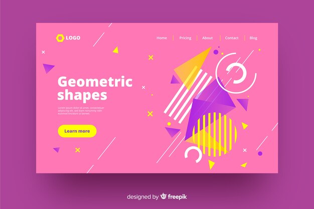 Página de inicio colorida con aspectos geométricos