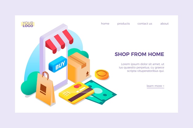 Vector gratuito página de inicio de comercio electrónico isométrica