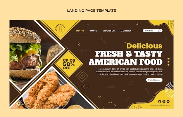 Página de inicio de comida americana de diseño plano