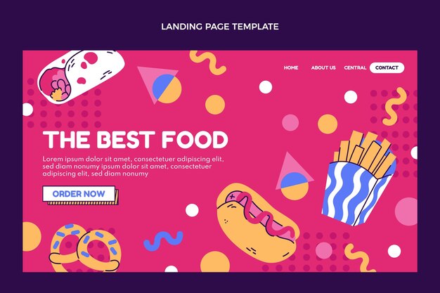 Página de inicio de comida deliciosa de diseño plano