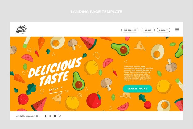 Página de inicio de comida de diseño plano
