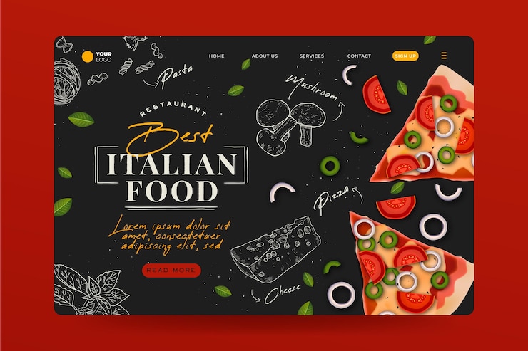 Vector gratuito página de inicio de comida italiana dibujada a mano