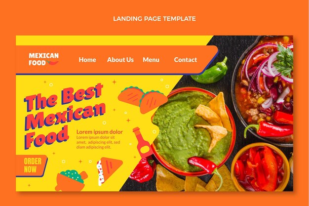 Página de inicio de comida mexicana de estilo plano
