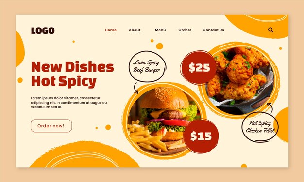 Página de inicio de comida rápida dibujada a mano