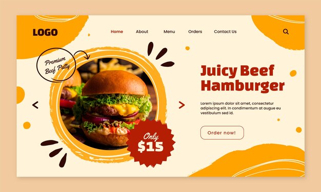 Página de inicio de comida rápida dibujada a mano