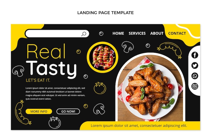 Vector gratuito página de inicio de comida sabrosa de diseño plano