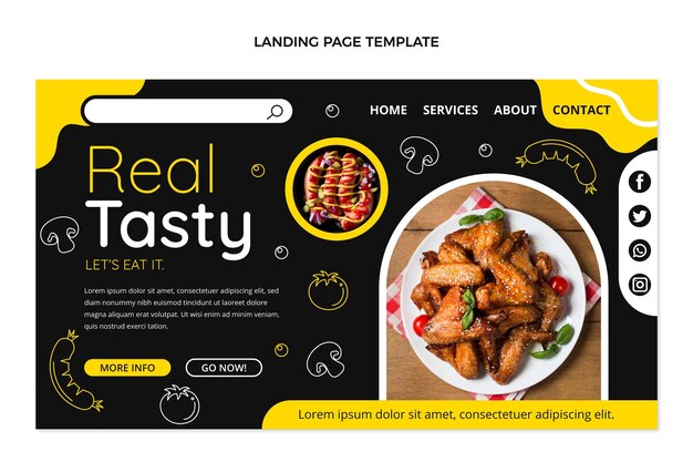 Página de inicio de comida sabrosa de diseño plano
