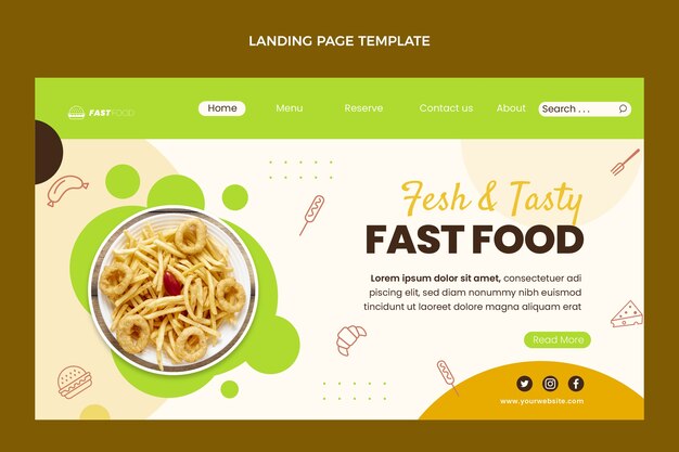 Página de inicio de comida sabrosa de diseño plano