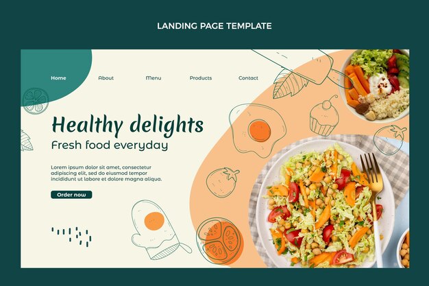 Página de inicio de comida saludable dibujada a mano