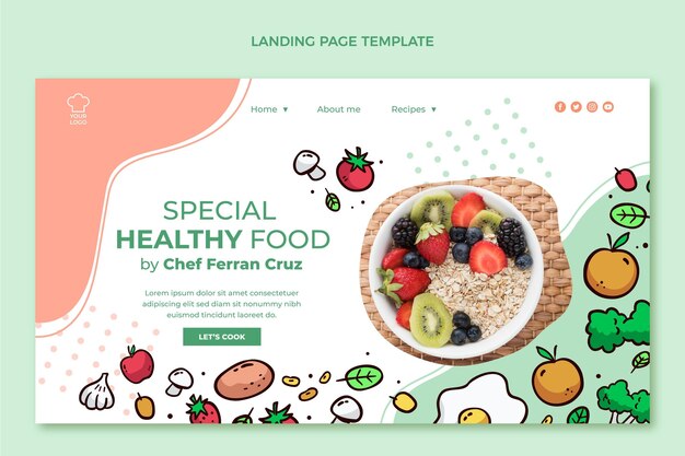 Página de inicio de comida saludable dibujada a mano