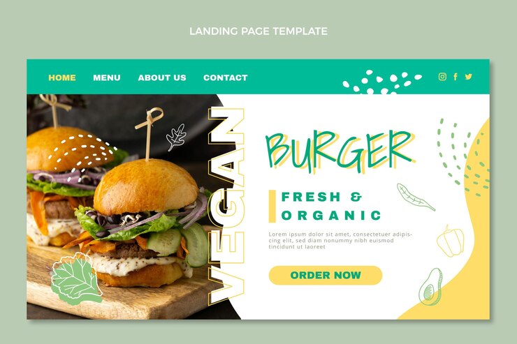 Vector gratuito página de inicio de comida vegana de diseño plano