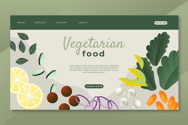 Vector gratuito página de inicio de comida vegetariana degradada