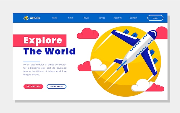 Página de inicio de la compañía aérea de diseño plano
