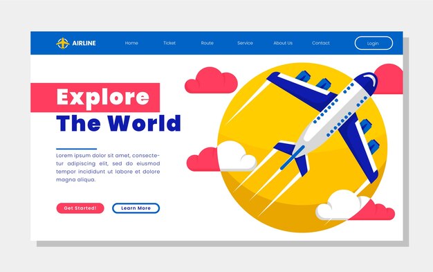 Página de inicio de la compañía aérea de diseño plano
