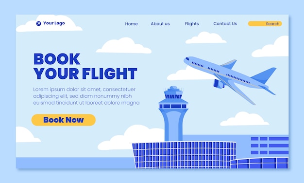 Vector gratuito página de inicio de la compañía aérea de diseño plano